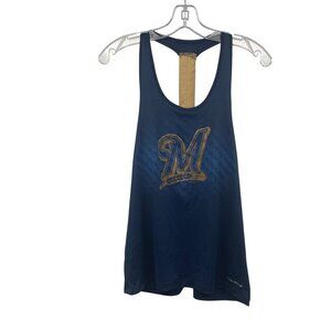 Majestic Cool Base Womens Milwaukee Brewers Tank Top Racerback Blue/Multi Small